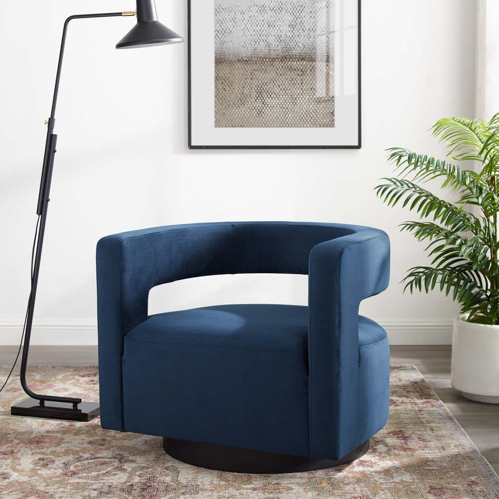 Armchair Accent Chair, Velvet, Dark Blue, Modern, Living Lounge Hospitality