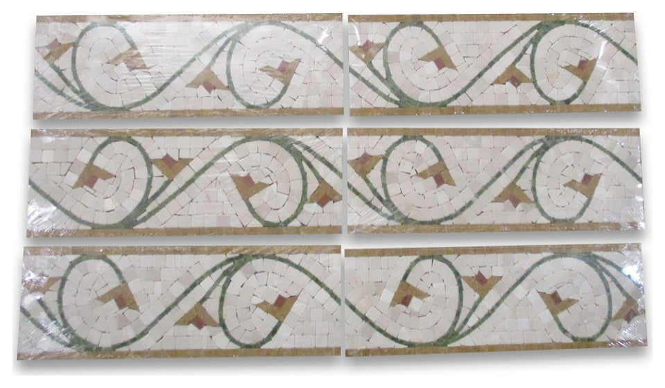 Marble Mosaic Border Listello Accent Tile Agean Antique 5x14.5 Tumbled, 1 piece