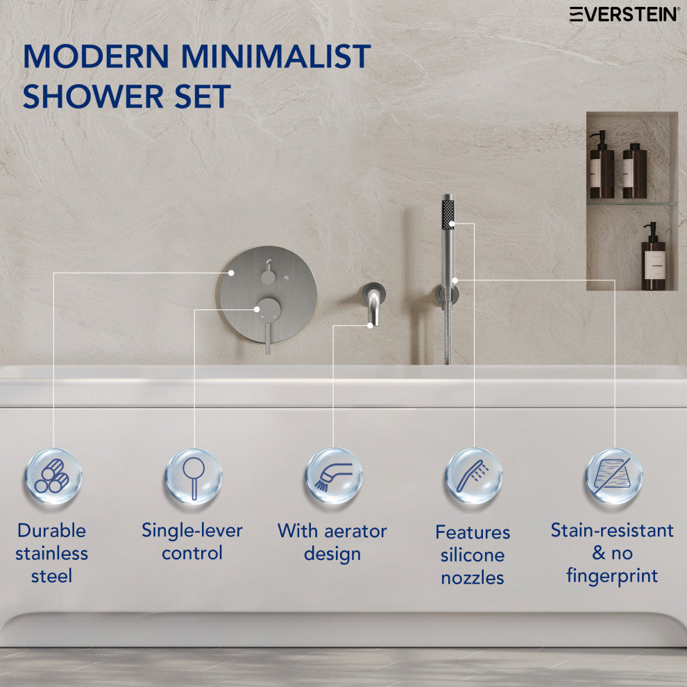 Wall-Mount Tub and Handheld Shower Faucet Set, Brushed Nickel