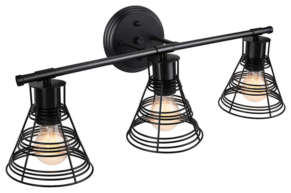 3-Light Cage Wall Sconce Vintage Black Wall Light Fixture