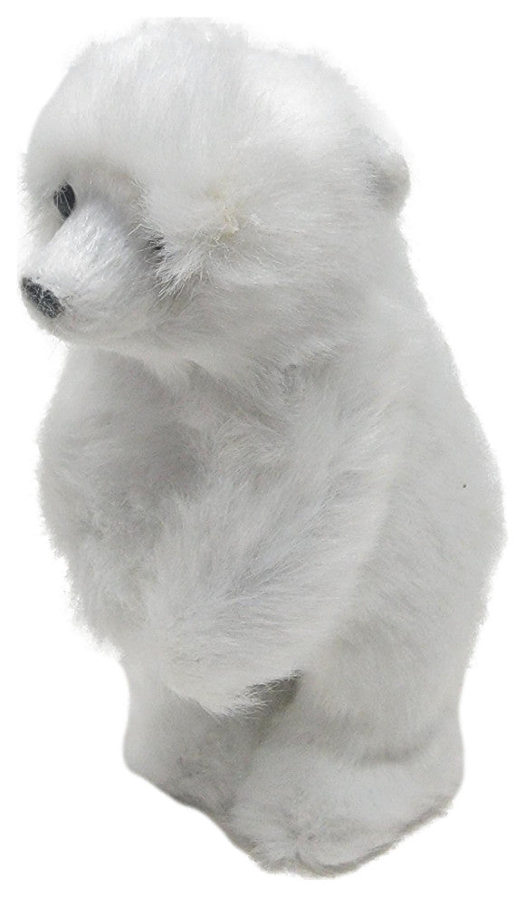 Plush Designer Furry Polar Bear Ornament White 5 in Adorable Figurine, Standing