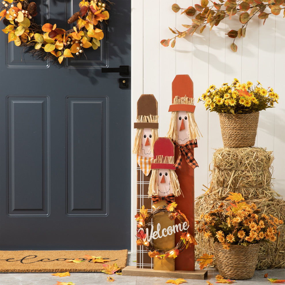 36.25" H Lighted Wooden Scarecrow Porch Decor