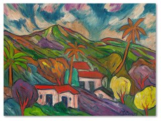 'Tropical Valley with Three Palms' Canvas Art by Manor Shadian