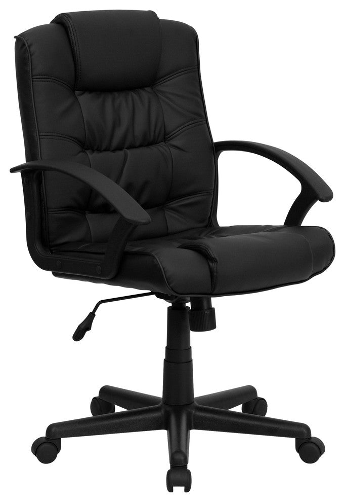 Mid-Back Black Leather Swivel Task Chair