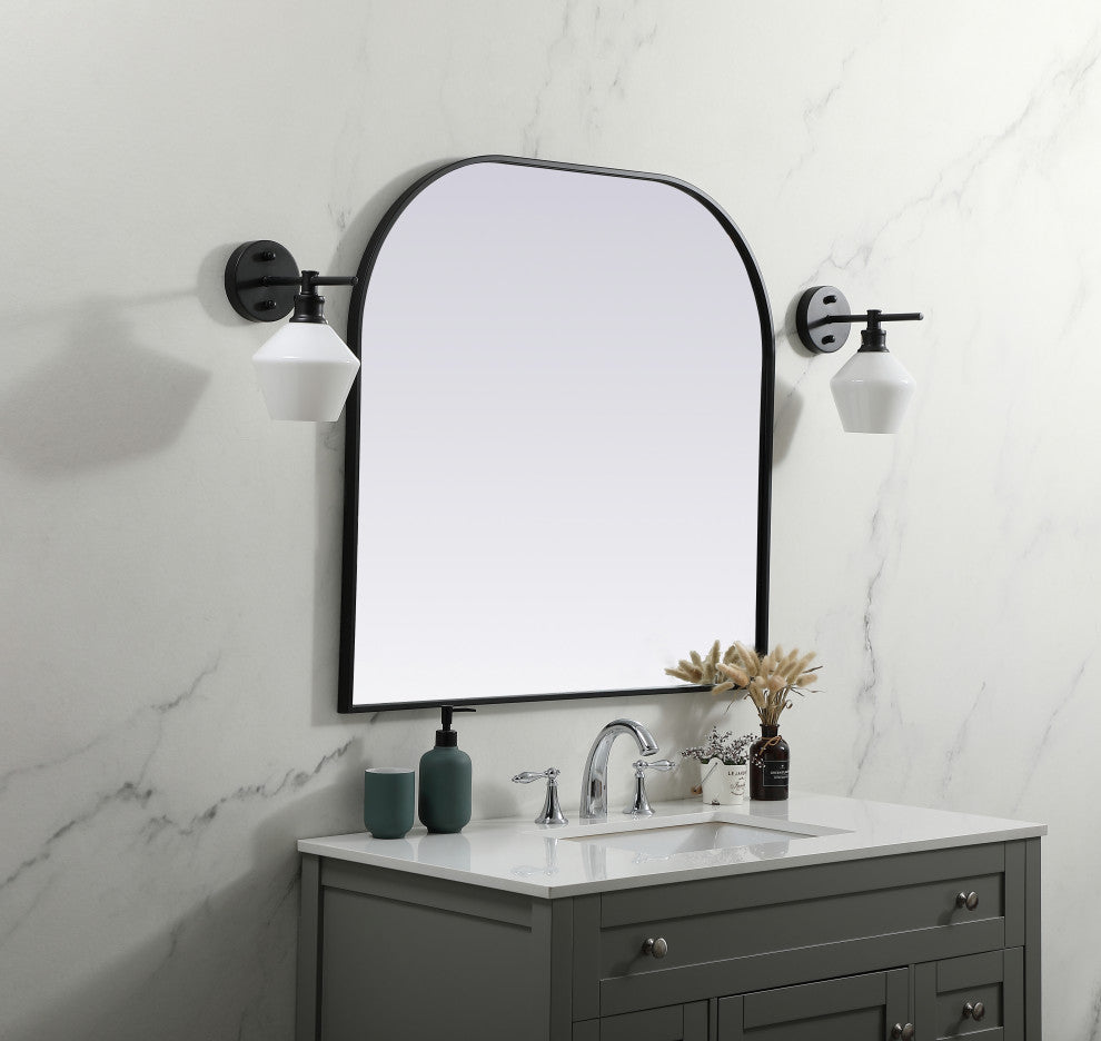 Metal Frame Arch Mirror 36X34 Inch, Black