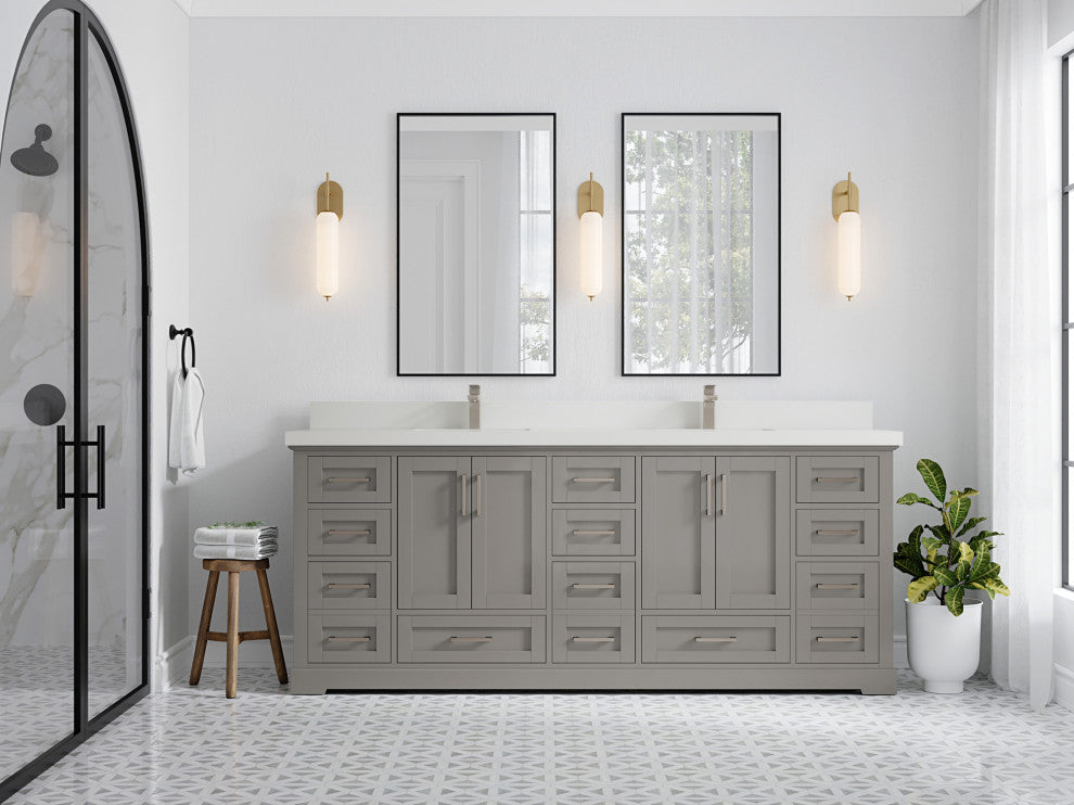 Boston 84 Double Sink Bath Vanity in Elephant Skin Gray 2" White Quartz