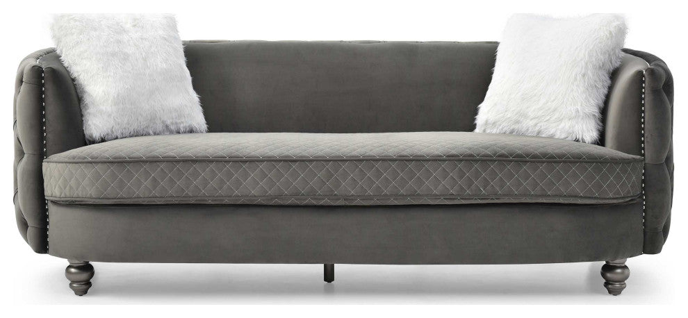 Apollo 67 in. W Round Arm Velvet Straight Sofa, 89 in.