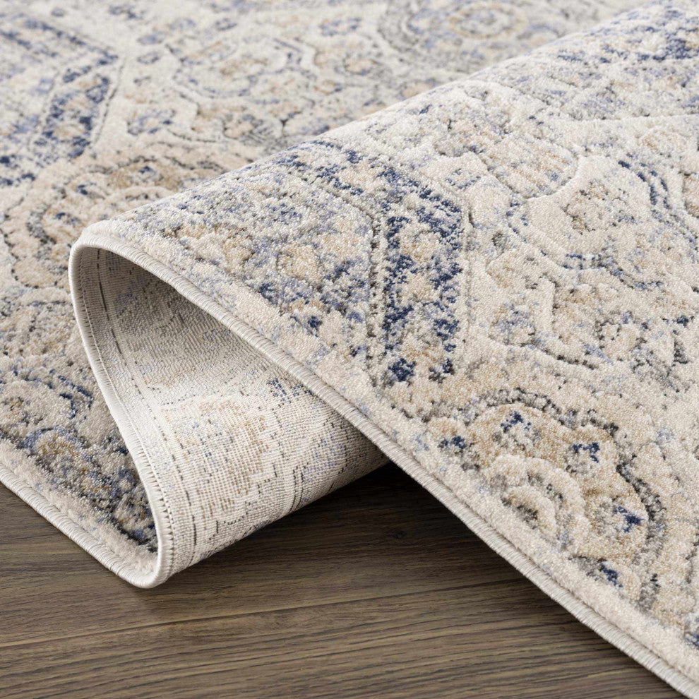 Hauteloom Parkerfield Blue Area Rug, Cream/Blue, 6'7"x9'