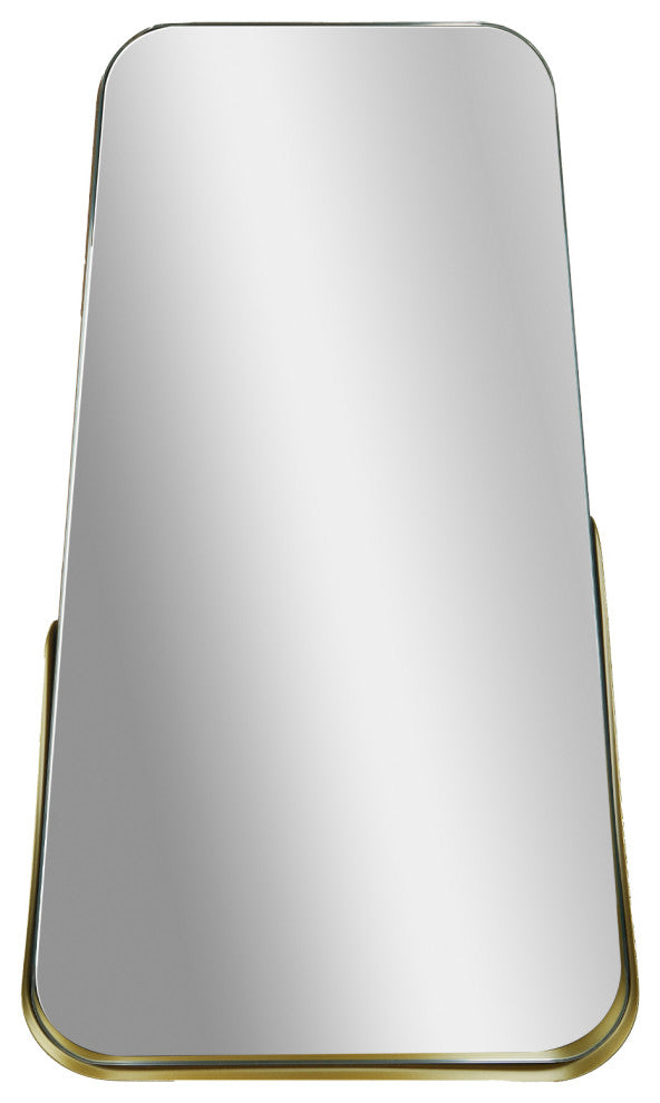 Partial Thin Gold Raised Lip Metal Framed Oblong Cone Shaped Accent Mirror