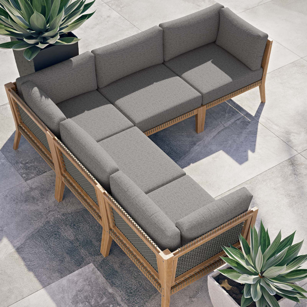 Clearwater Outdoor Patio Teak Wood 5-Piece Sectional Sofa, Gray Graphite