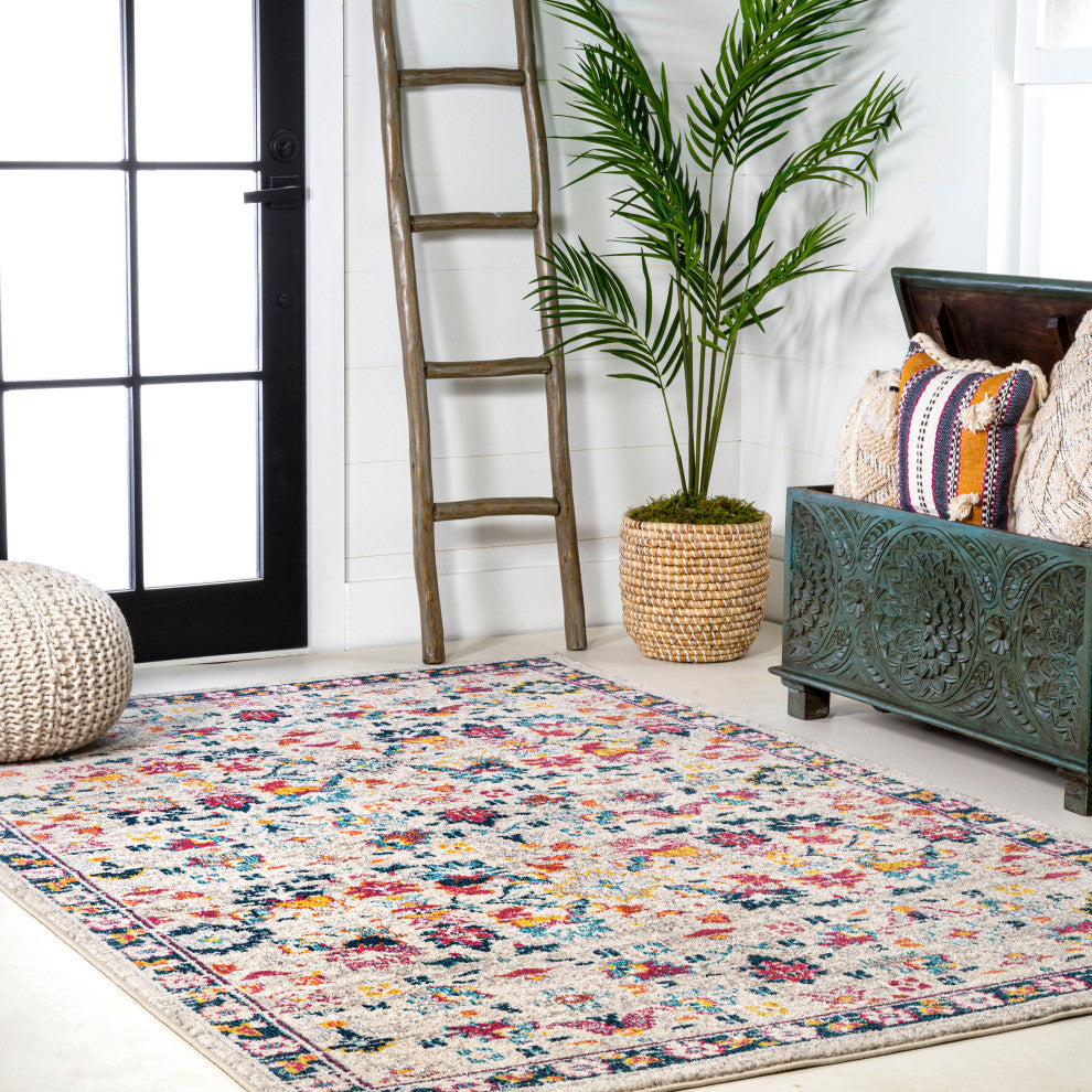 Modern Persian Boho Floral Beige/Multi 4 ft. x 6 ft. Area Rug