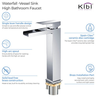 Waterfall Single Handle Vessel Sink Faucet KBF1005, Chrome, W/ Drain