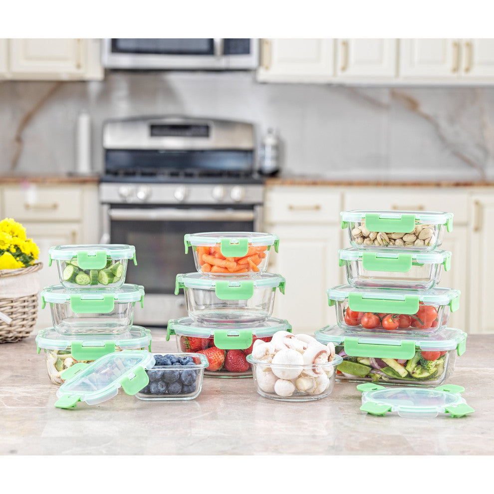 24 Piece Glass Storage Containers With Leakproof Lids Set Green