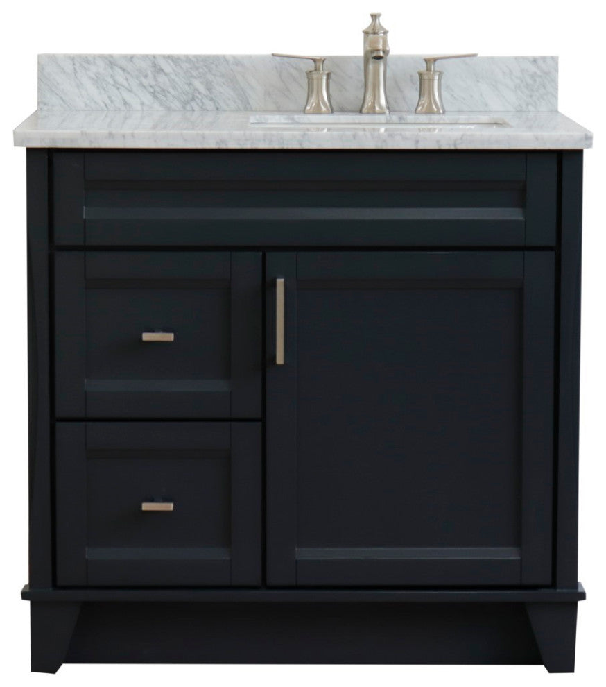 37" Single Sink Vanity, Dark Gray Finish With White Carrara Marble