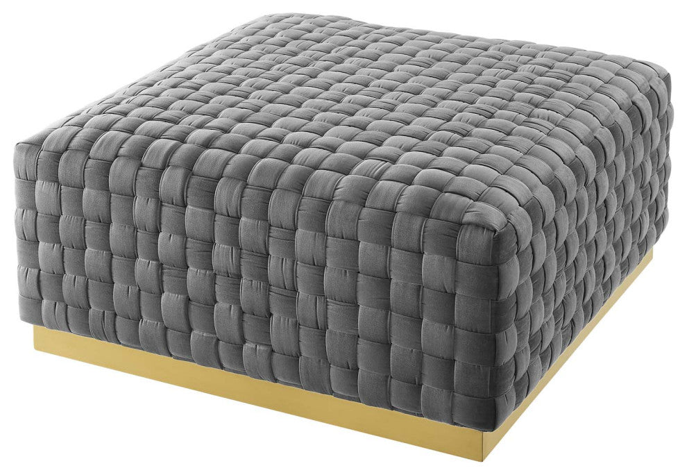 Accent Chair Ottoman, Square, Velvet, Gray, Modern, Lounge Hospitality