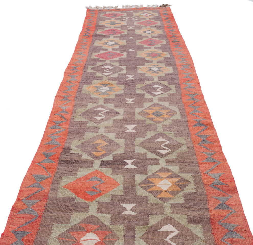 Vintage Turkish Kilim Runner 3' 2" x 11' 7", 38 in. x 139 in.
