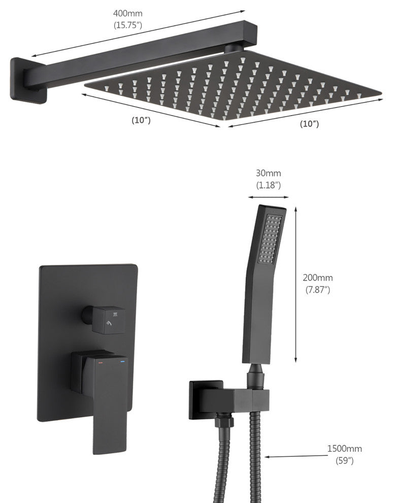 12 inch Wall-Mounted Square Completed Shower System with Handheld Shower and Hea