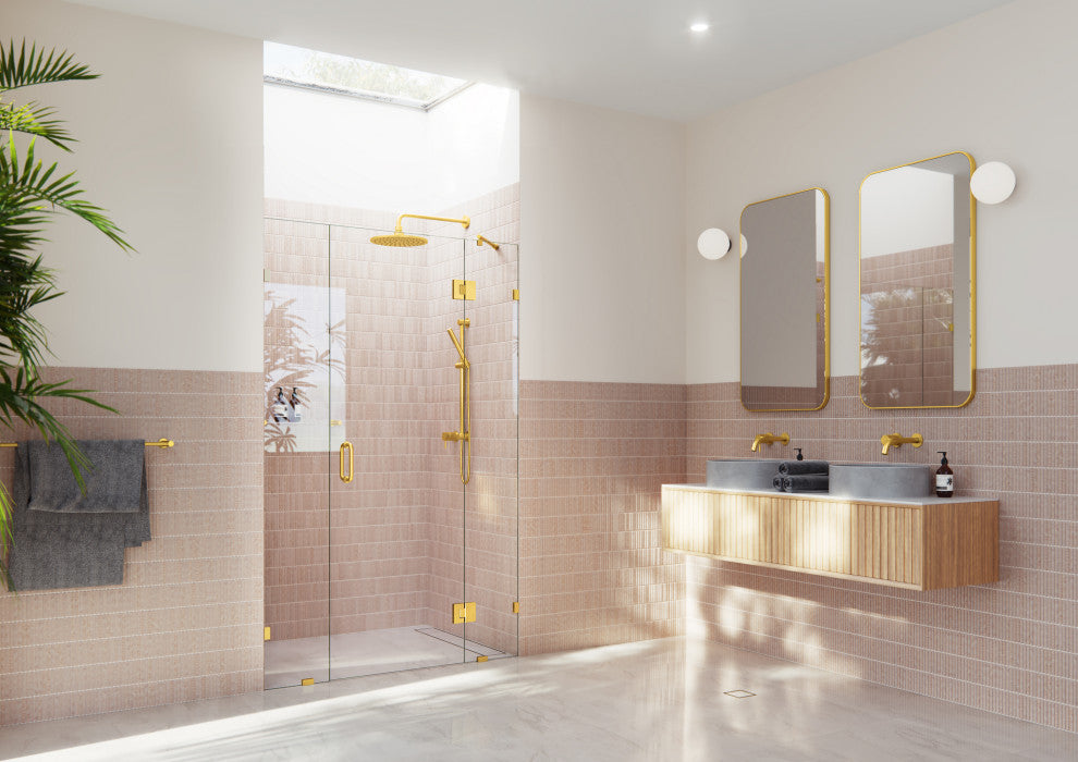 Glass Warehouse 78"x52" Frameless 3 Panel Inline Shower Door, Satin Brass