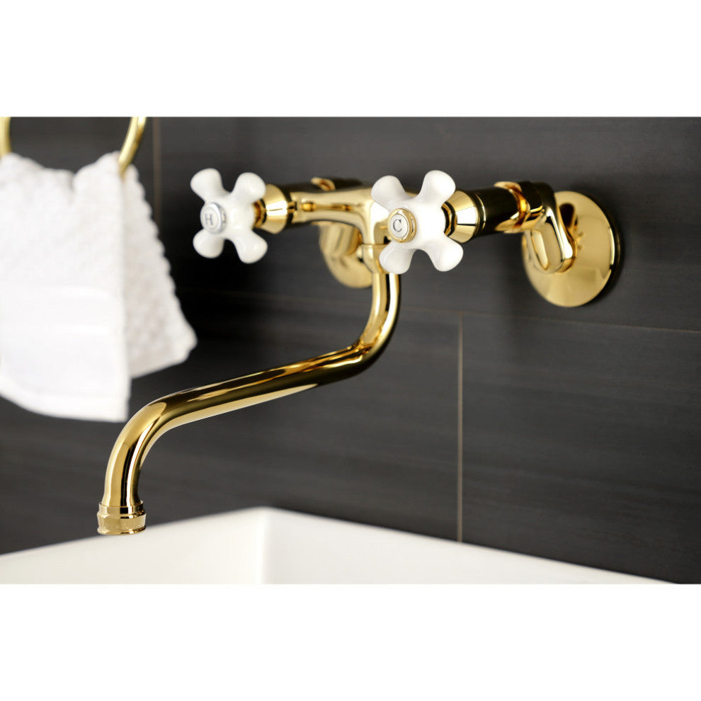 Kingston Brass KS615PB Wall Mount Bathroom Faucet, Polished Brass