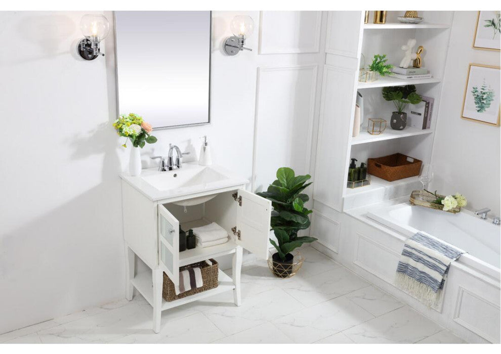 Elegant VF2100MR 24" Single Bathroom Mirrored Vanity Set, White