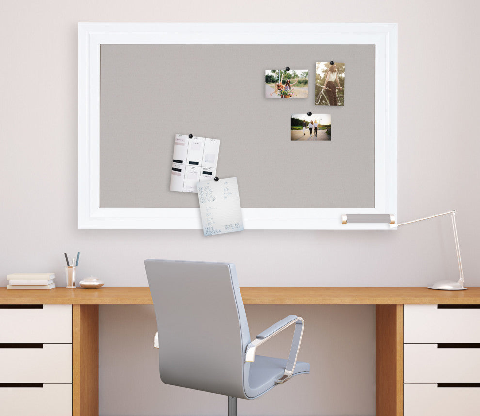 Whitley Framed Linen Fabric Pinboard, Gray/White 29.5x45.5