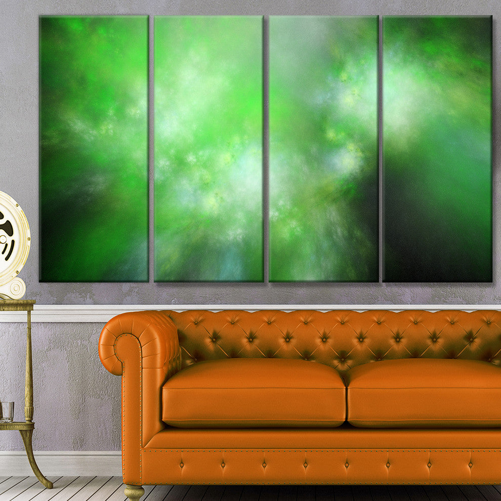 Green Blur Sky with Stars, Abstract Canvas Art Print, 48"x28", 4 Panels