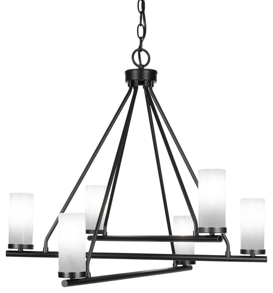 Trinity 6 Light Chandelier Shown, Matte Black Finish, 2.5" White Marble Glass