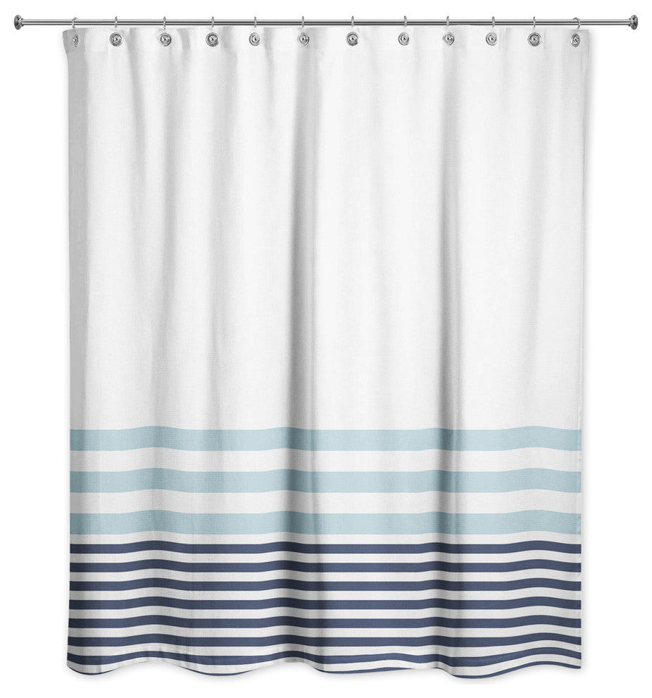 Light Blue and Navy Stripes 71x74 Shower Curtain