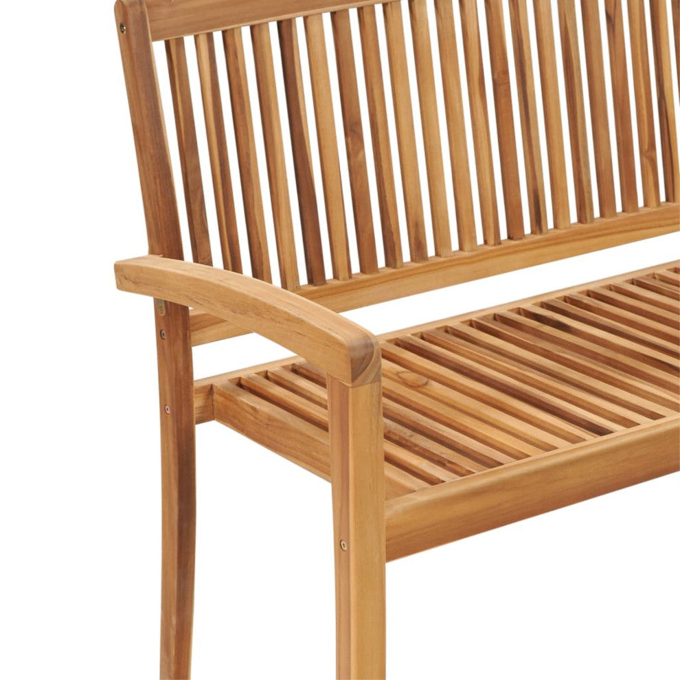 Vidaxl Stacking Garden Bench With Cushion 50.6" Solid Teak Wood