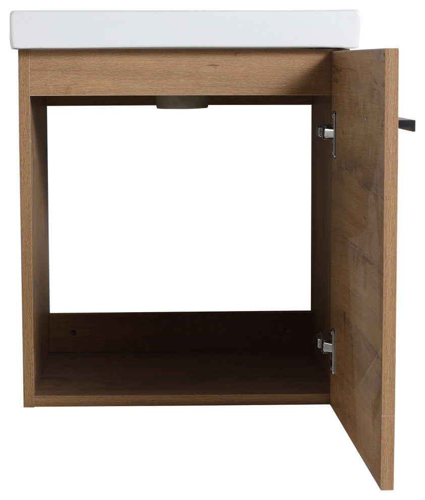 18 in. Wall-Mounted Small Bathroom Vanity With Ceramic Sink, Imitative Oak