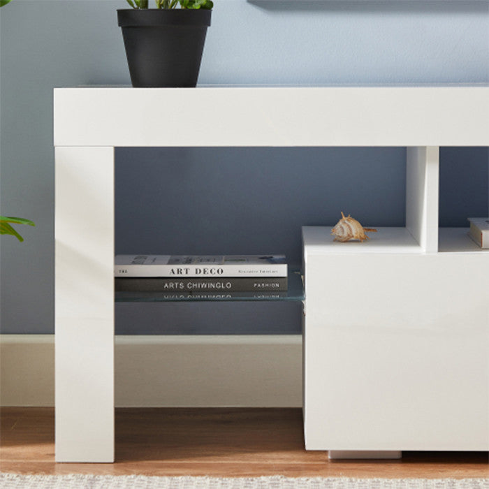 White morden tv stand with storage high glossy front media cabinet