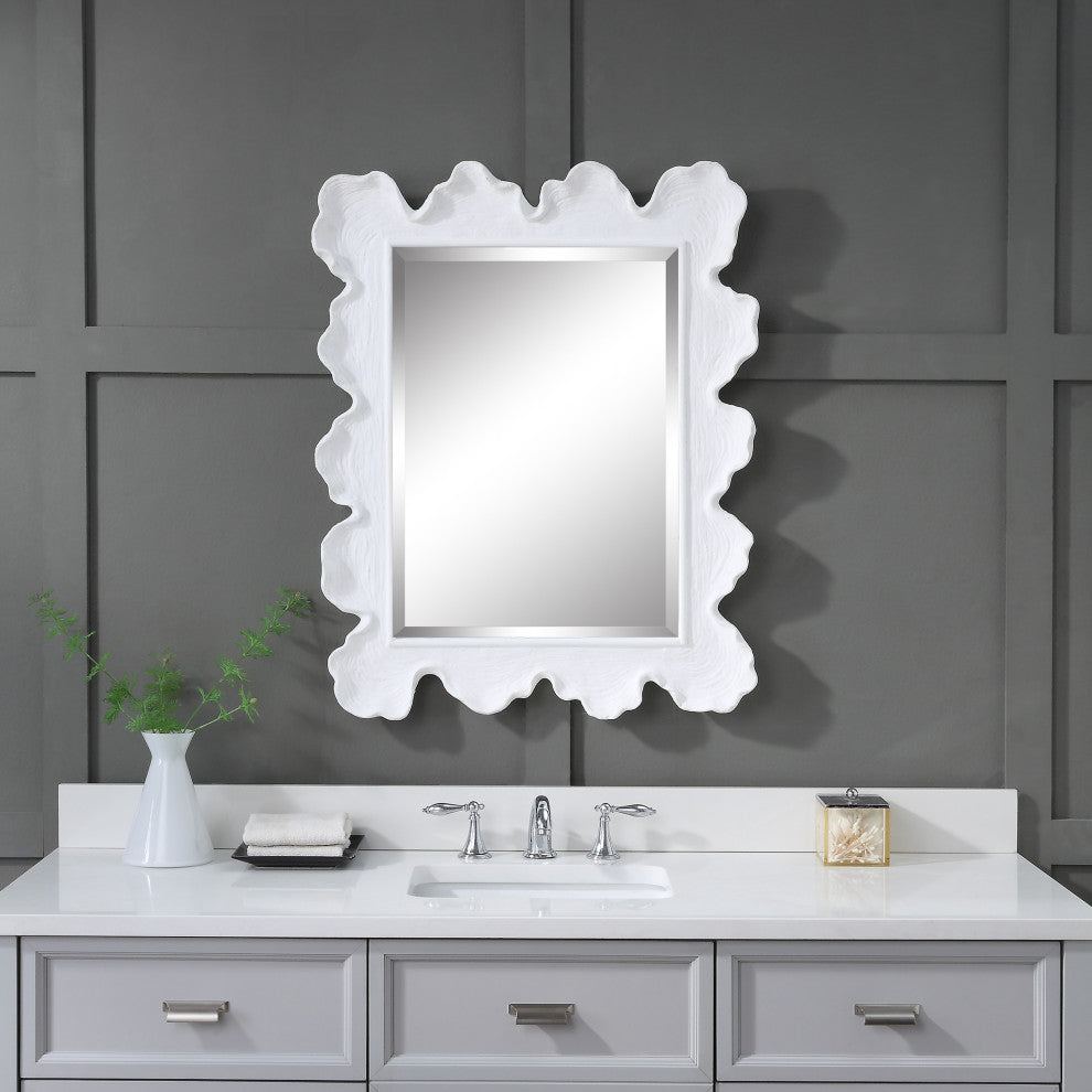 Uttermost Sea Coral Coastal Glass and Resin Mirror in Matte White