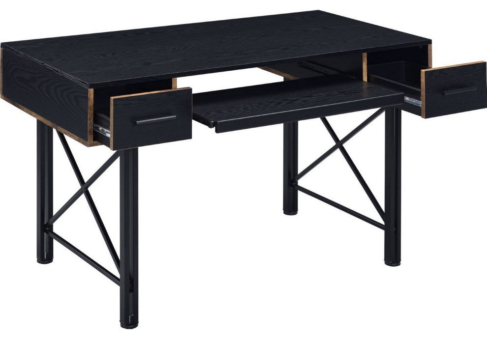 Benzara BM250324 Computer Desk With 2 Drawers and Keyboard Tray, Black
