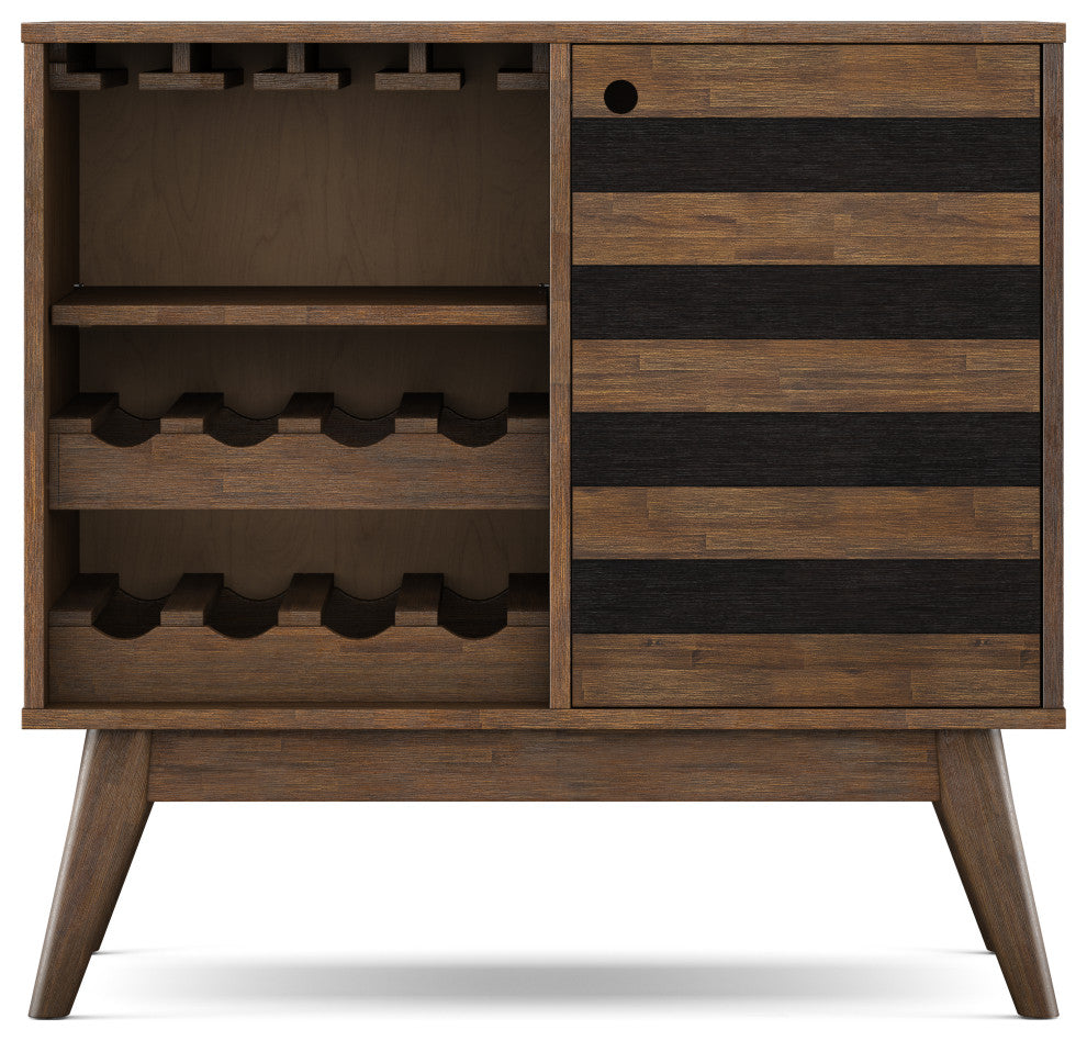 Clarkson Solid Acacia Wood Wine Cabinet, Rustic Natural Aged Brown