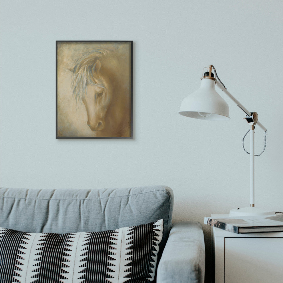 Horse Portrait Blue Yellow Animal Painting, 16"x20", Black Frame