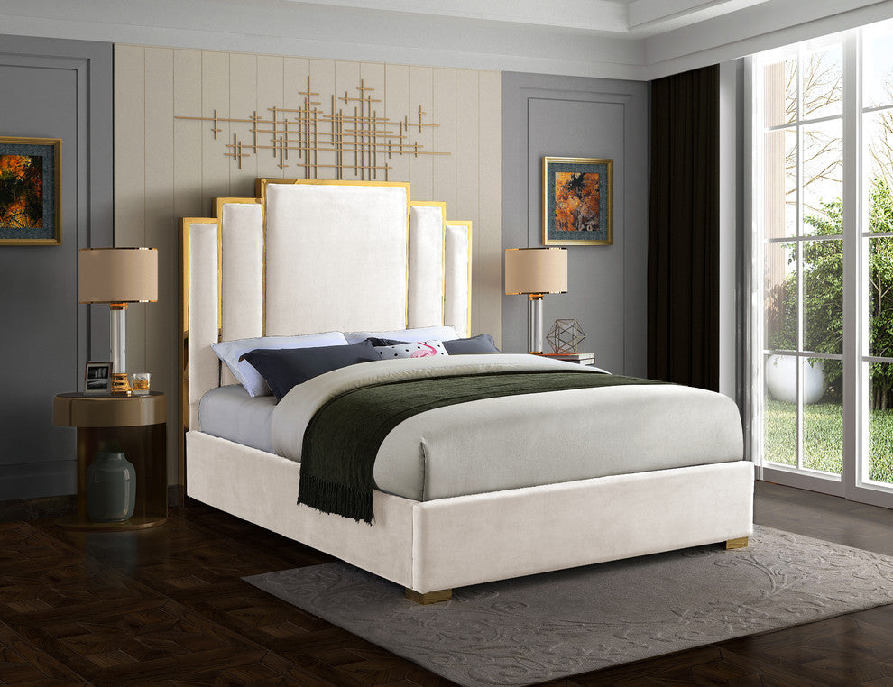Hugo Velvet King Bed, Cream