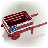 American Flag Wooden Wheel Barrel Planter
