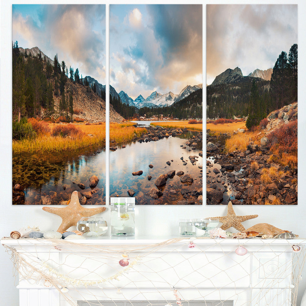 "Rocky Lake Sunset Panorama" Metal Wall Art, 3 Panels, 36"x28"