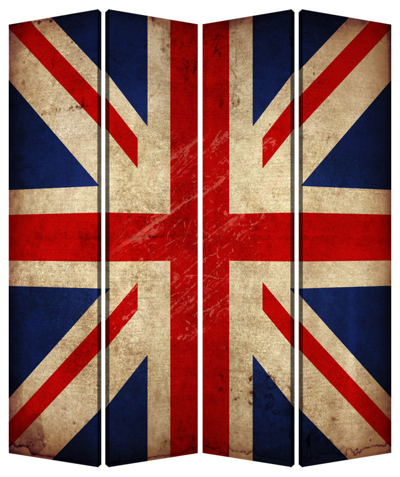 84 X 84 Multi Color Wood Canvas Union Jack  Screen