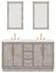 Hugo Carrara White Marble Countertop Vanity in Gray Oak, Satin Gold Hardware, 60", Vanity With Mirror