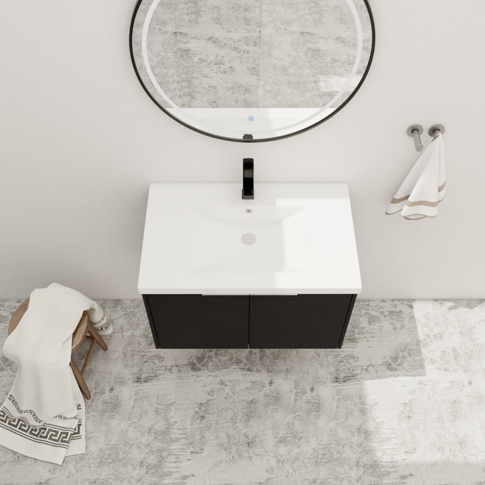 BNK Bathroom Vanity with Resin Sink, Modern Design with Soft Close Doors, Black Chestnut, 30"