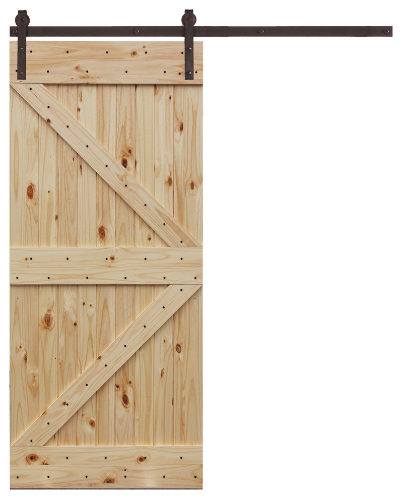 40 in. x 84 in. Rustic Plank Pine Barn Door Kit With Oil Rubbed Bronze Hardware