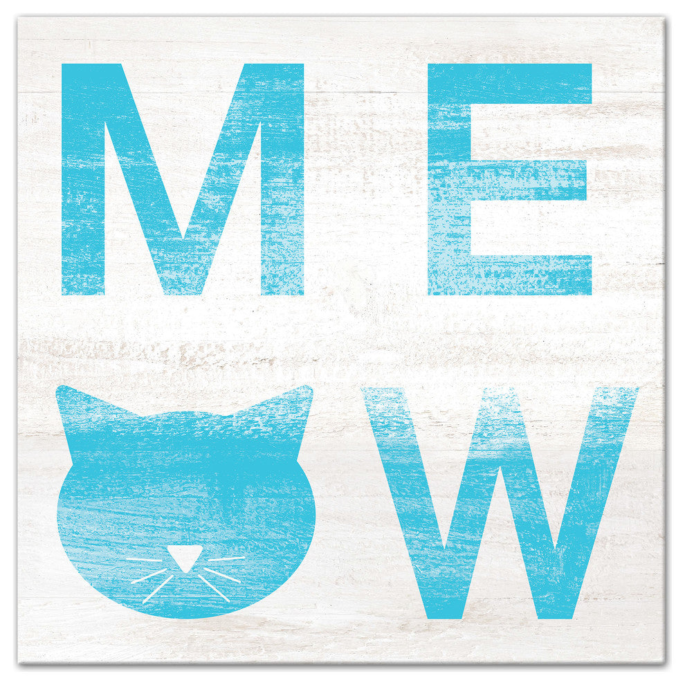 Designs Direct Meow Distressed Blue 20x20 Canvas Wall Art