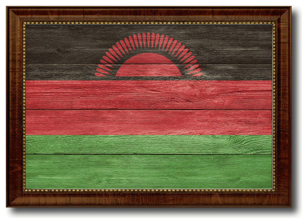 Malawi Country Textured Flag Print With Brown Gold Frame, 19"X27"