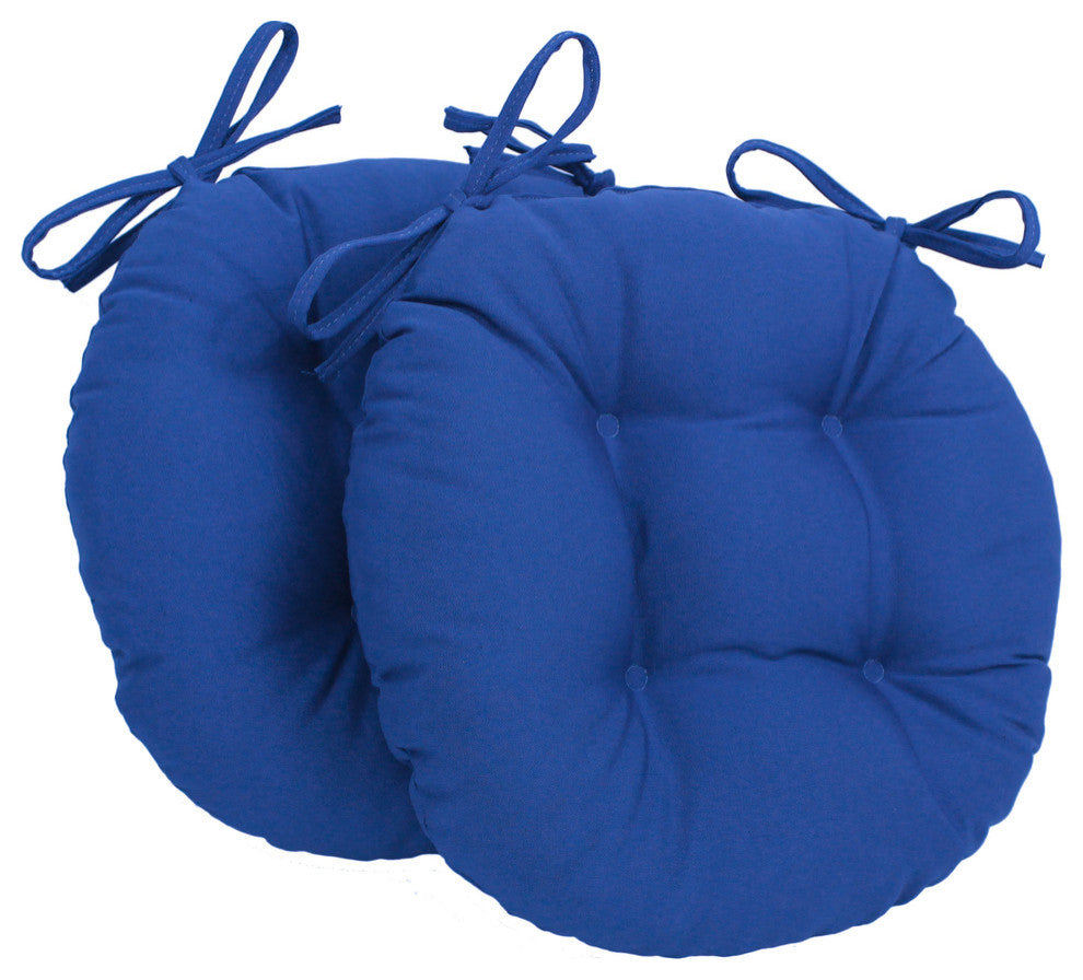 16" Solid Twill Round Tufted Chair Cushions, Set of 2, Royal Blue