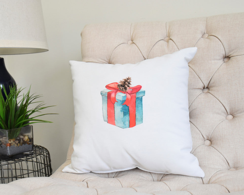 Gift Wrapped 18" Off White Holiday Print Decorative Throw Pillow
