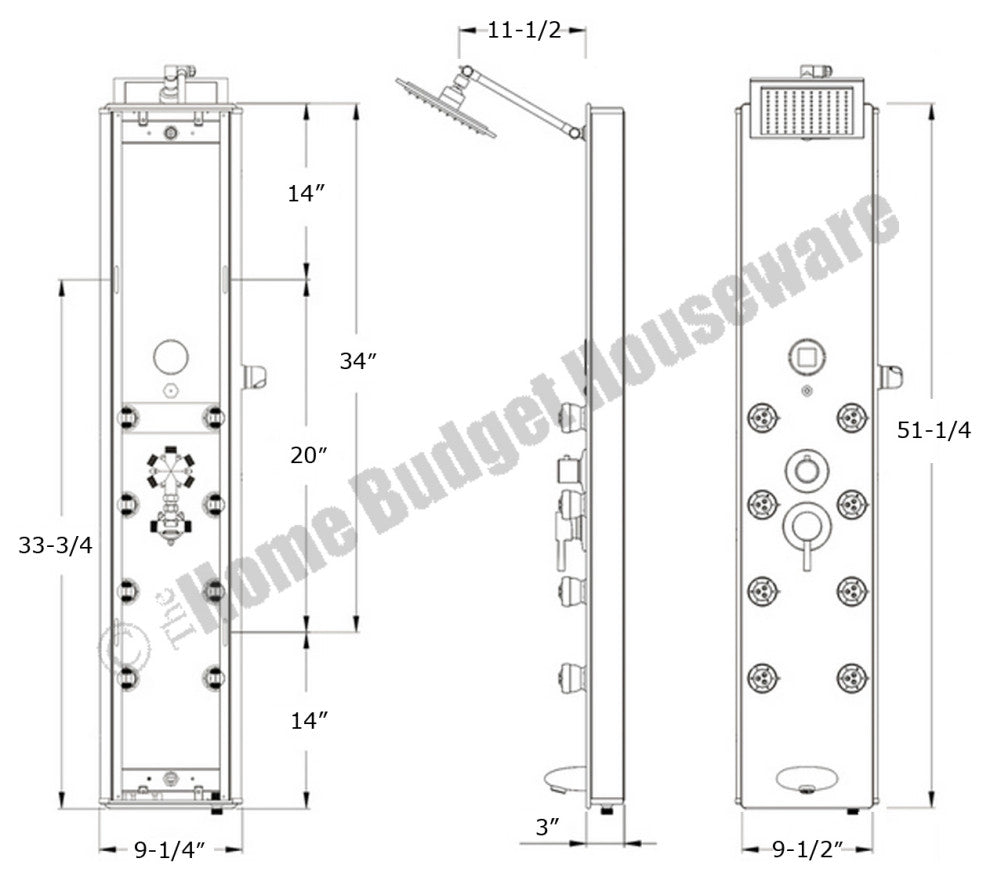 Blue Ocean 52"? Stainless Steel SPS392H Shower Panel