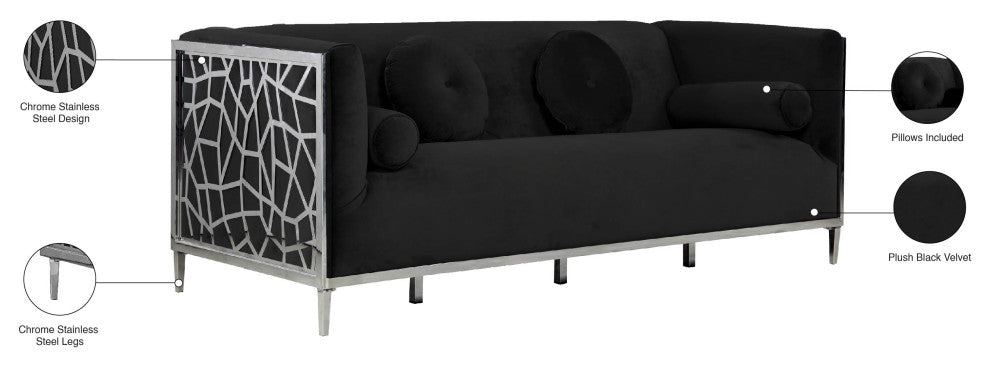 Opal Velvet Upholstered Sofa, Black