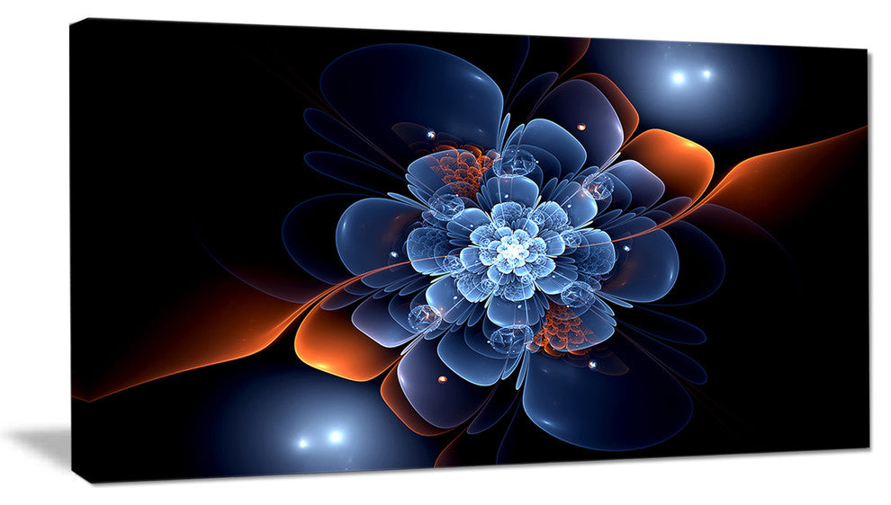 Fractal Flower with Orange Flame, Floral Canvas Art Print, 32"x16"
