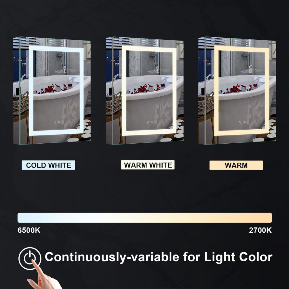 Recessed/Surface Mount LED Medicine Cabinet Mirror with Defogger, 24"x30" Left Hinge